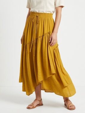 Scarlet Darkness Women Boho Renaissance Tiered Midi Skirt Mustard L